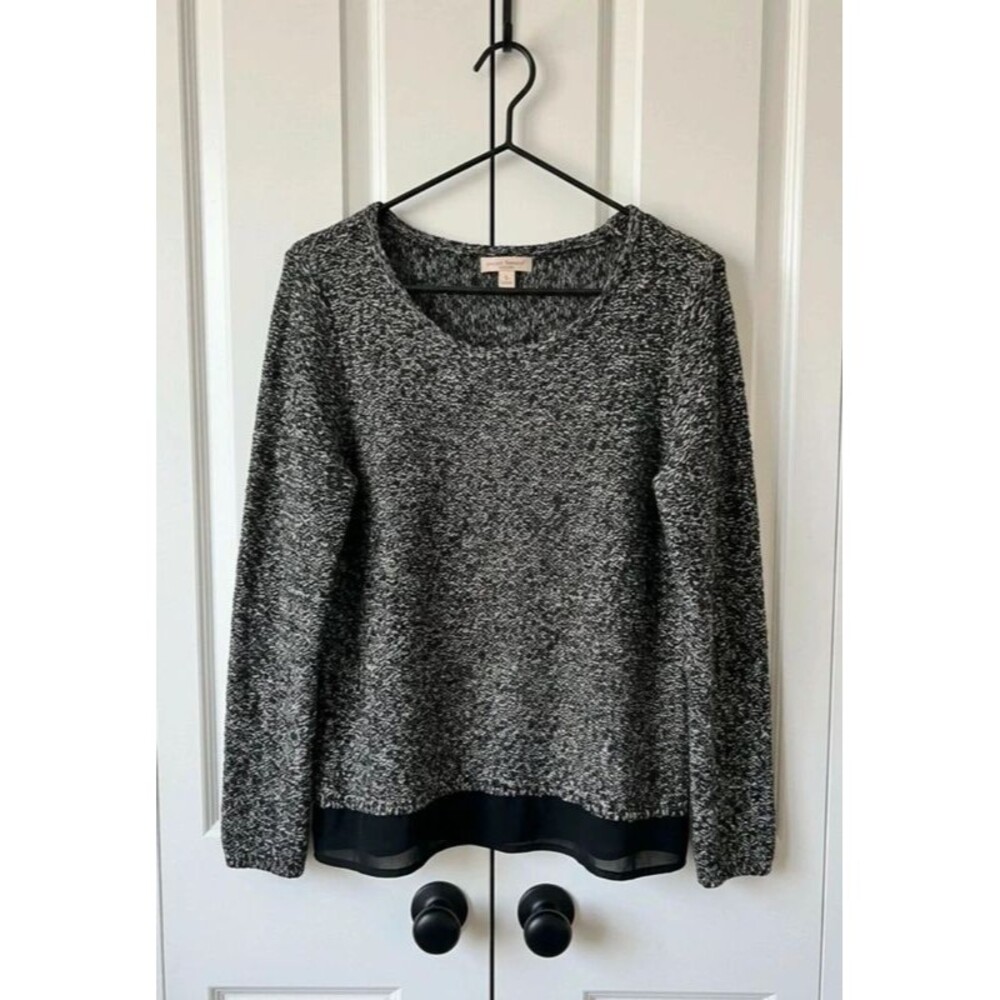 db established 1962 Black Sequin Marled Knit Layered Sweater Sheer Trim L